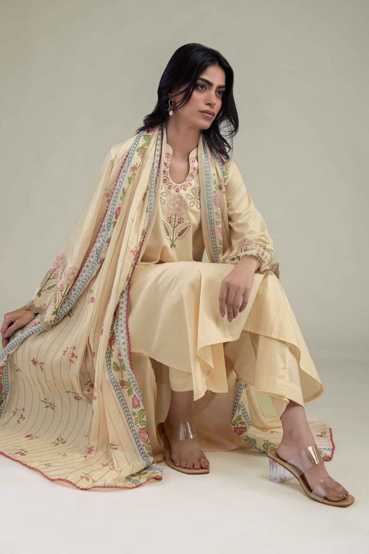 Embroidered Cambric Floral Beige Kurta - 1-26-457-A-C2-VG