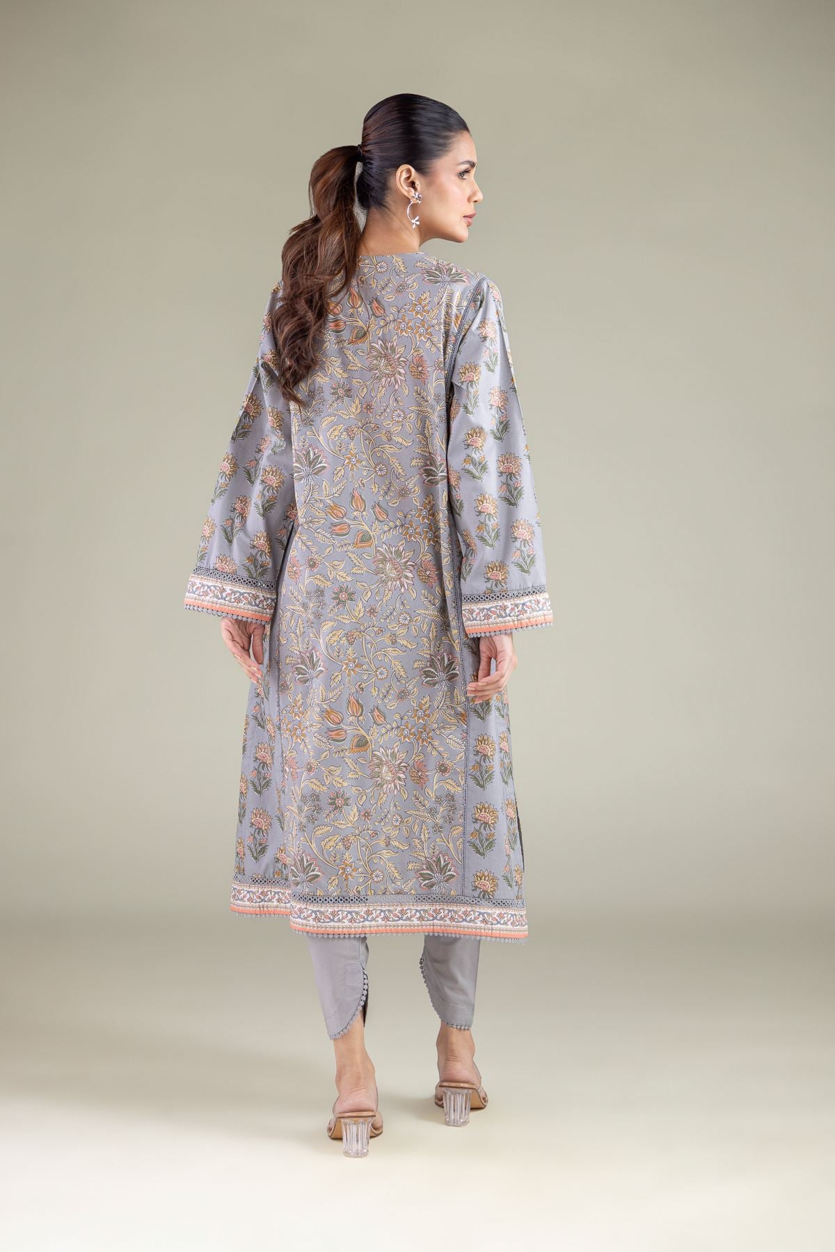 Printed Cambric Floral Longline Kurta - 1-26-144-B-A-VG