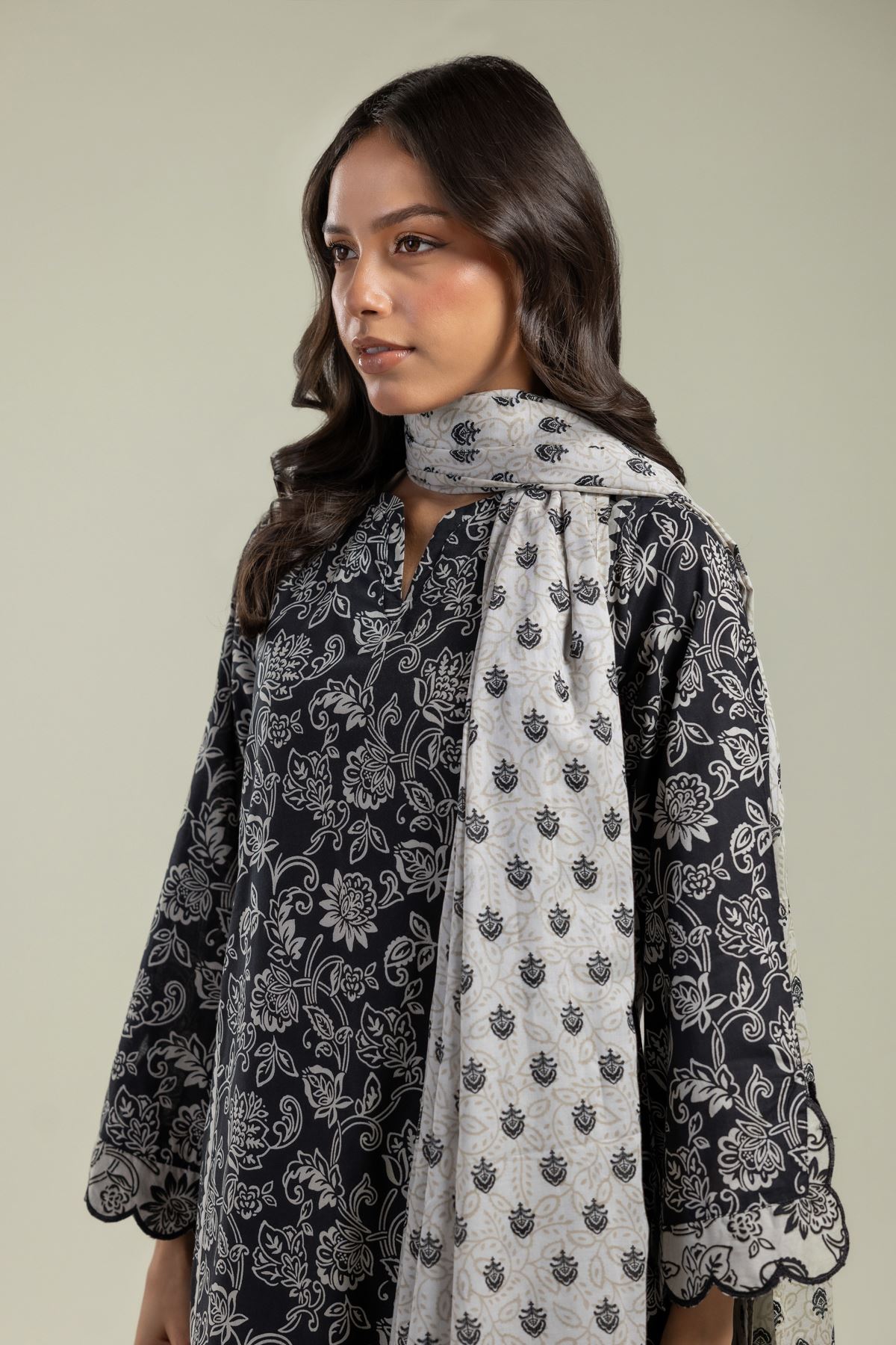Printed Lawn Off-White Lawn Dupatta - 1-26-208-A-H2-VG