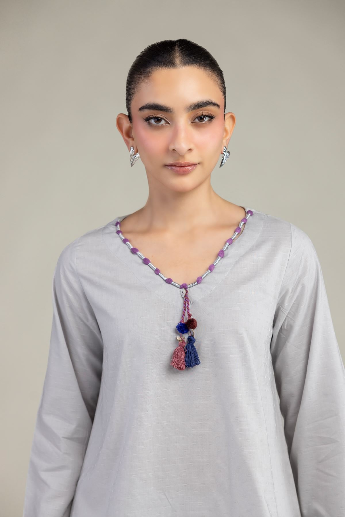 Embroidered Textured Cotton Viscose Gray Cotton Kurta - 8-26-304-A-B1-VG