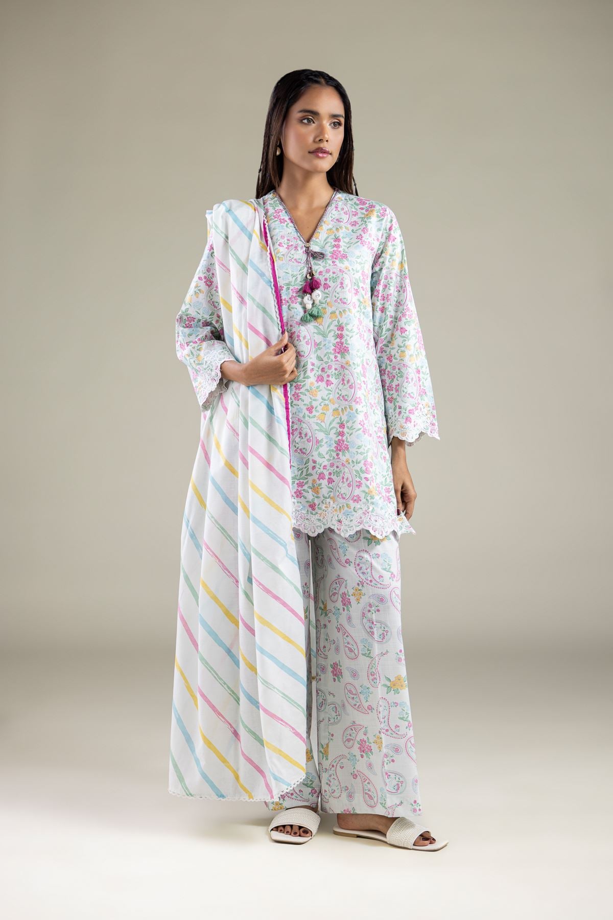 Embroidered Textured Lawn Dupatta - 1-26-123-A-G-VG