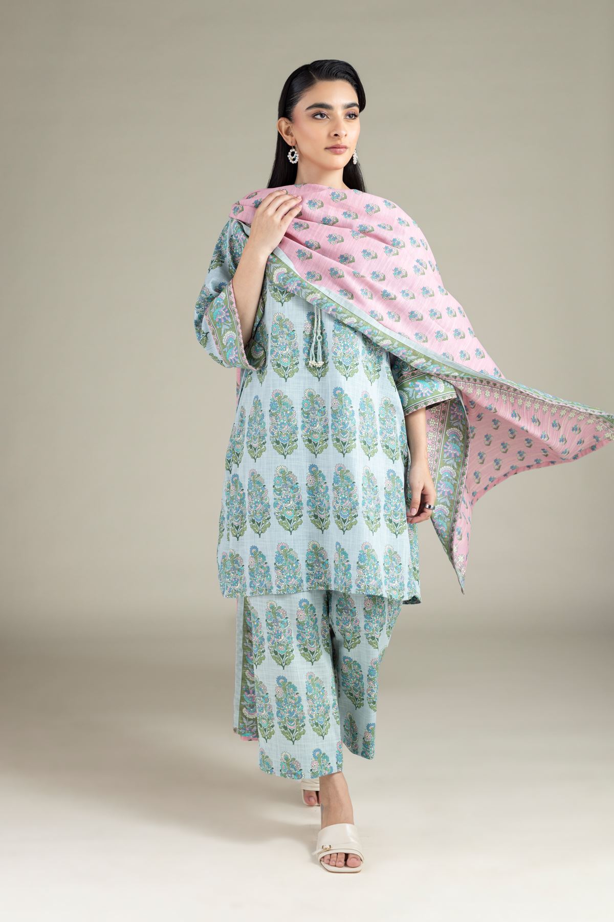 Printed Textured Cotton Dupatta - 25-04EX10-10TA-VG