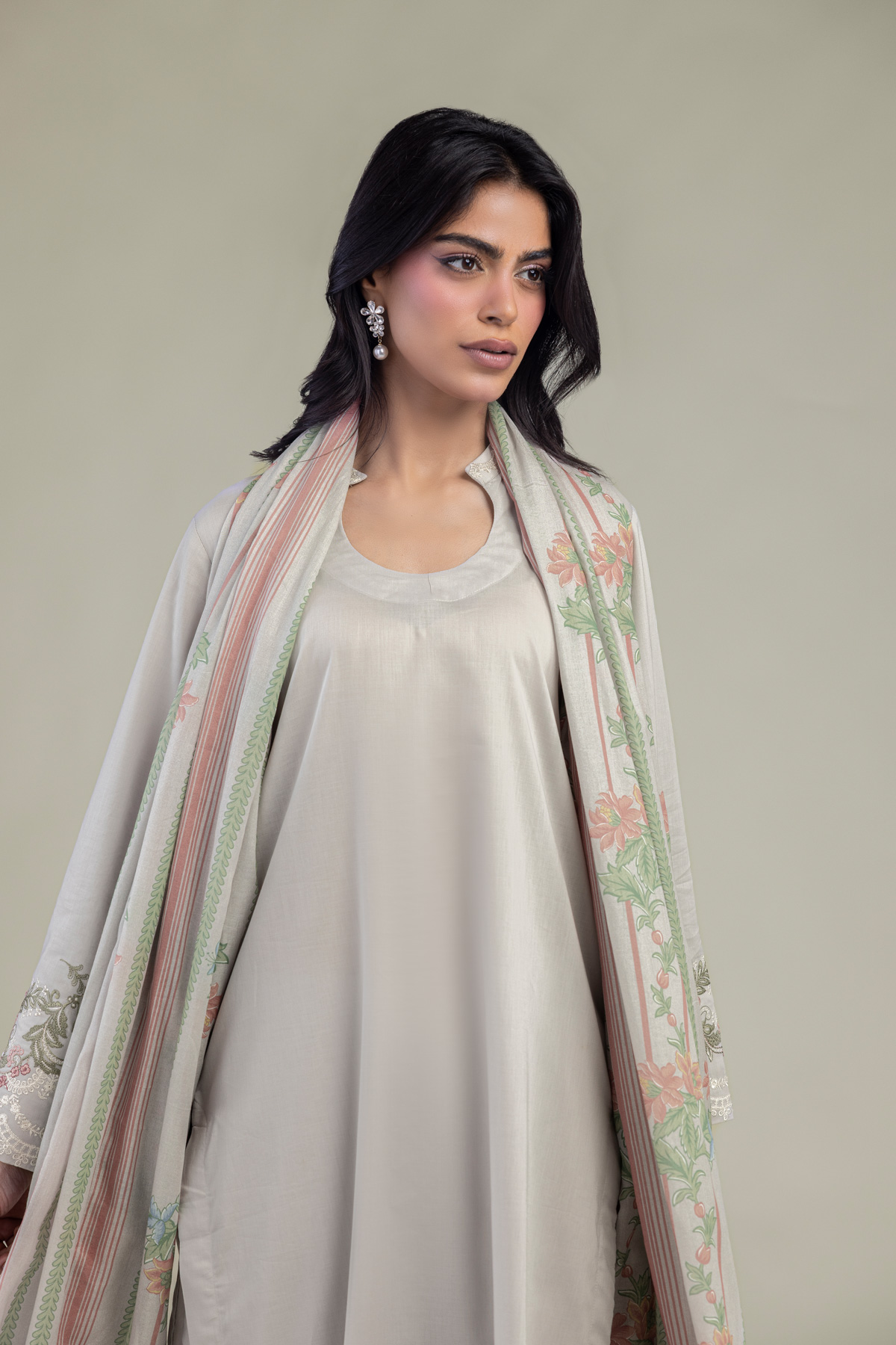 Embroidered Lawn Floral Cambric Dupatta - 1-26-102-A-F-VG