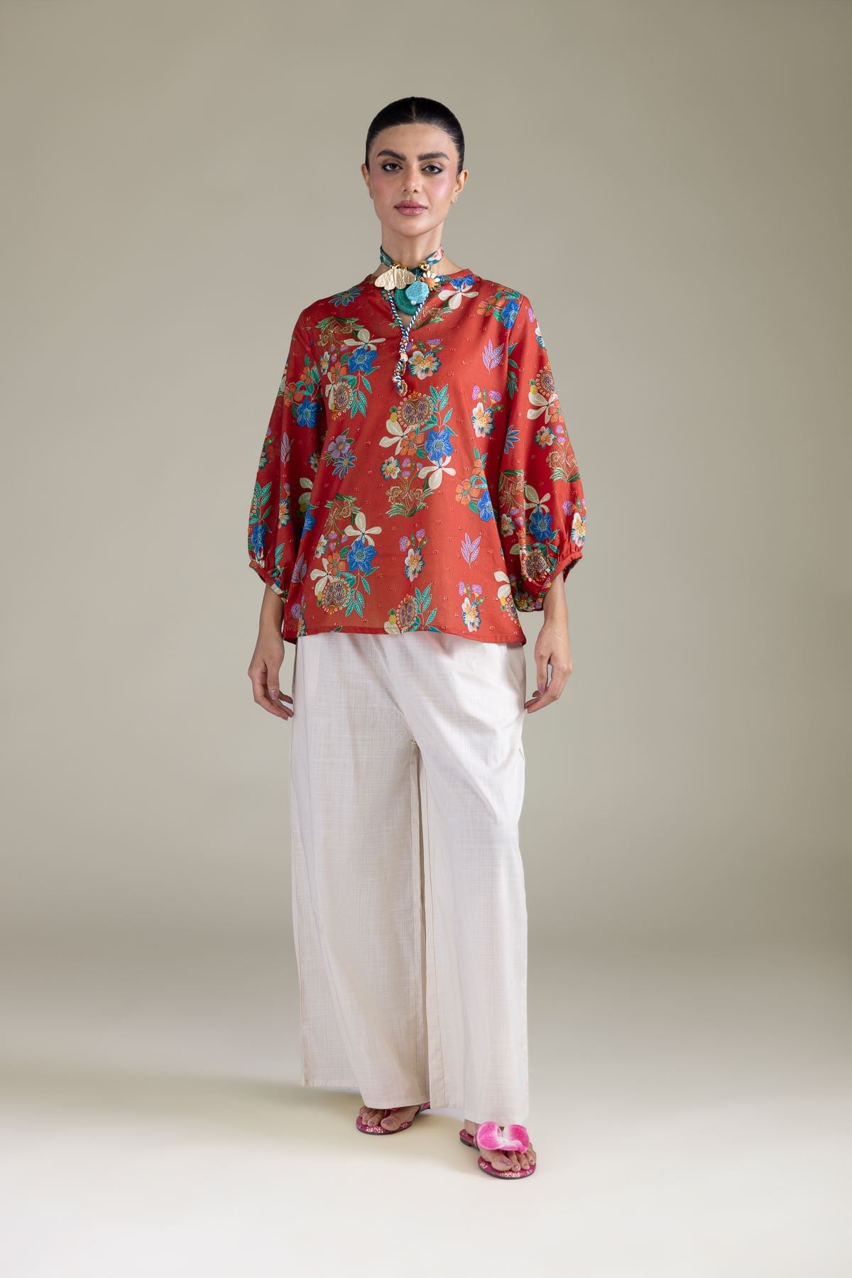 Embroidered Cambric Off-White Cambric Trousers - 2-26-202-A-D-VG