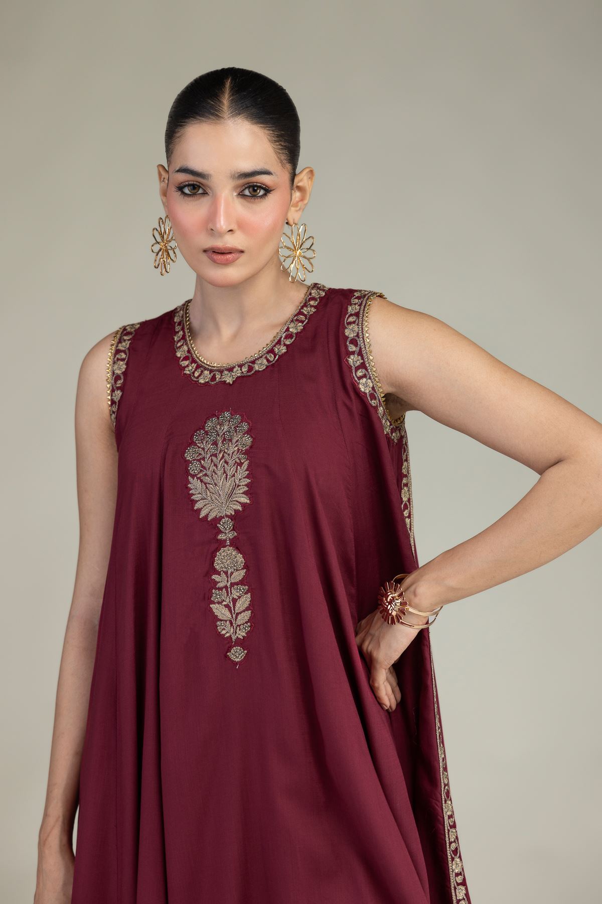 Embroidered Raw Silk Maroon Silk Kurta - 2-26-203-A-C1-VG