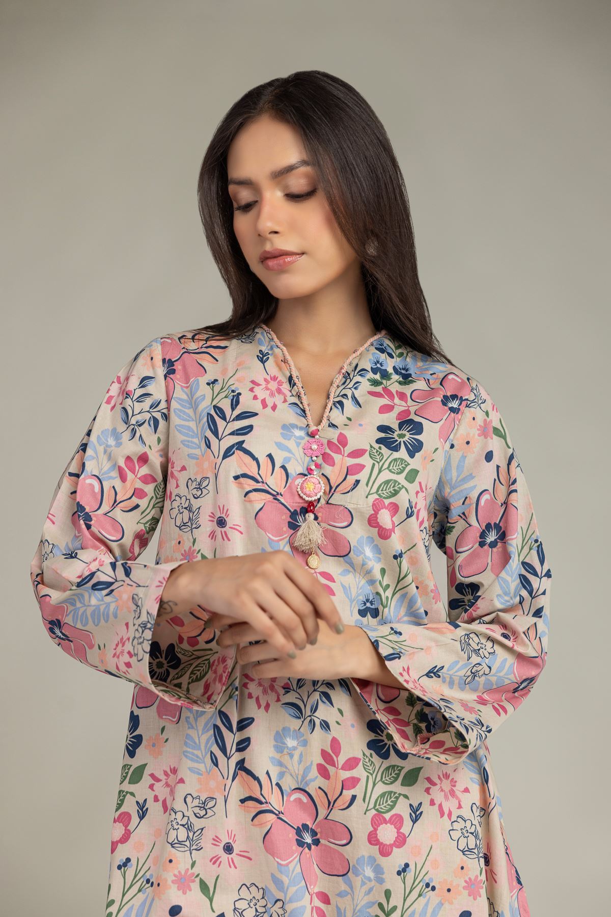 Printed Cambric Short Floral Kurta - 8-26-210-A-C1-VG