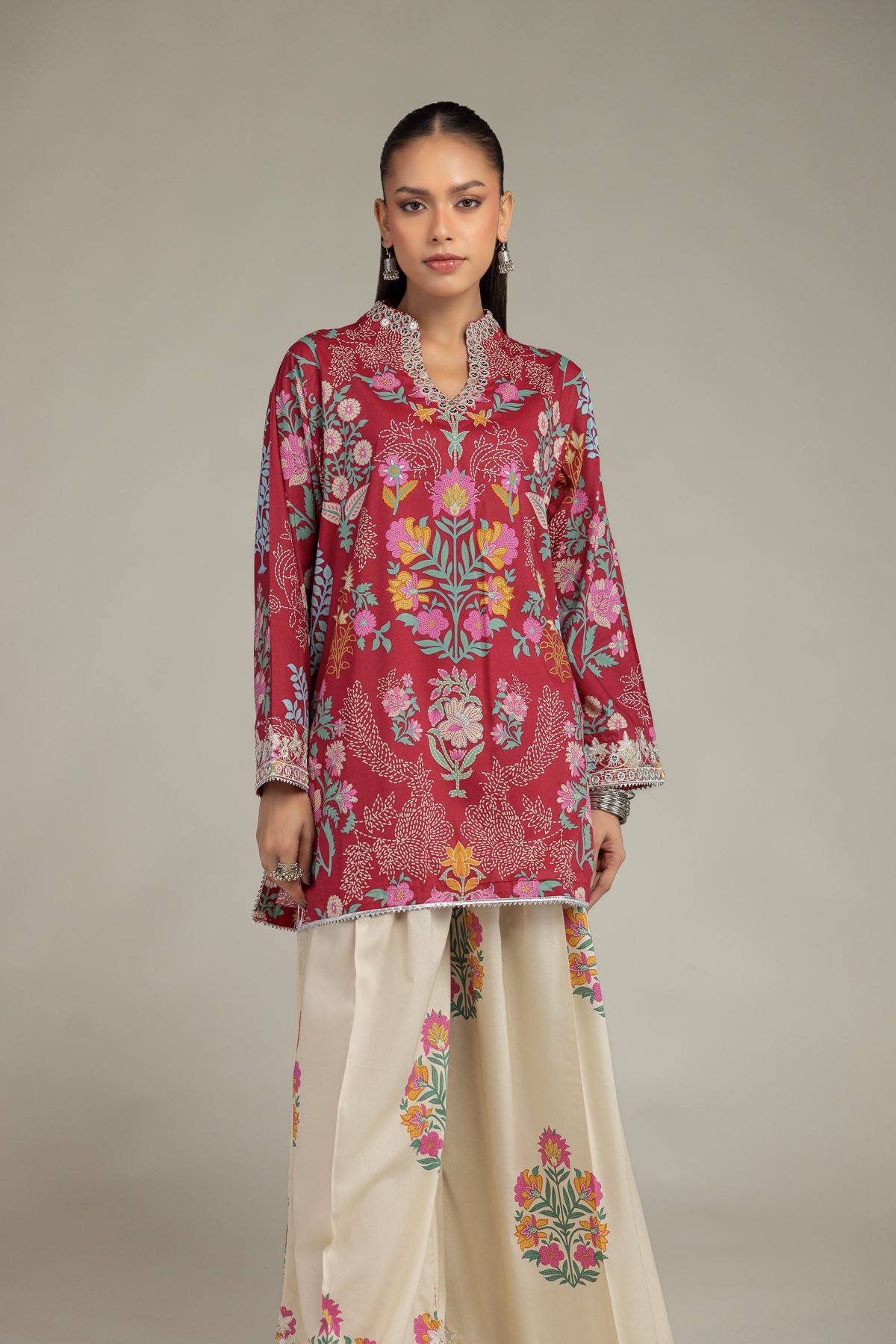 Embroidered Cotton Viscose Floral Red Kurta - 1-26-234-A-C2-VG