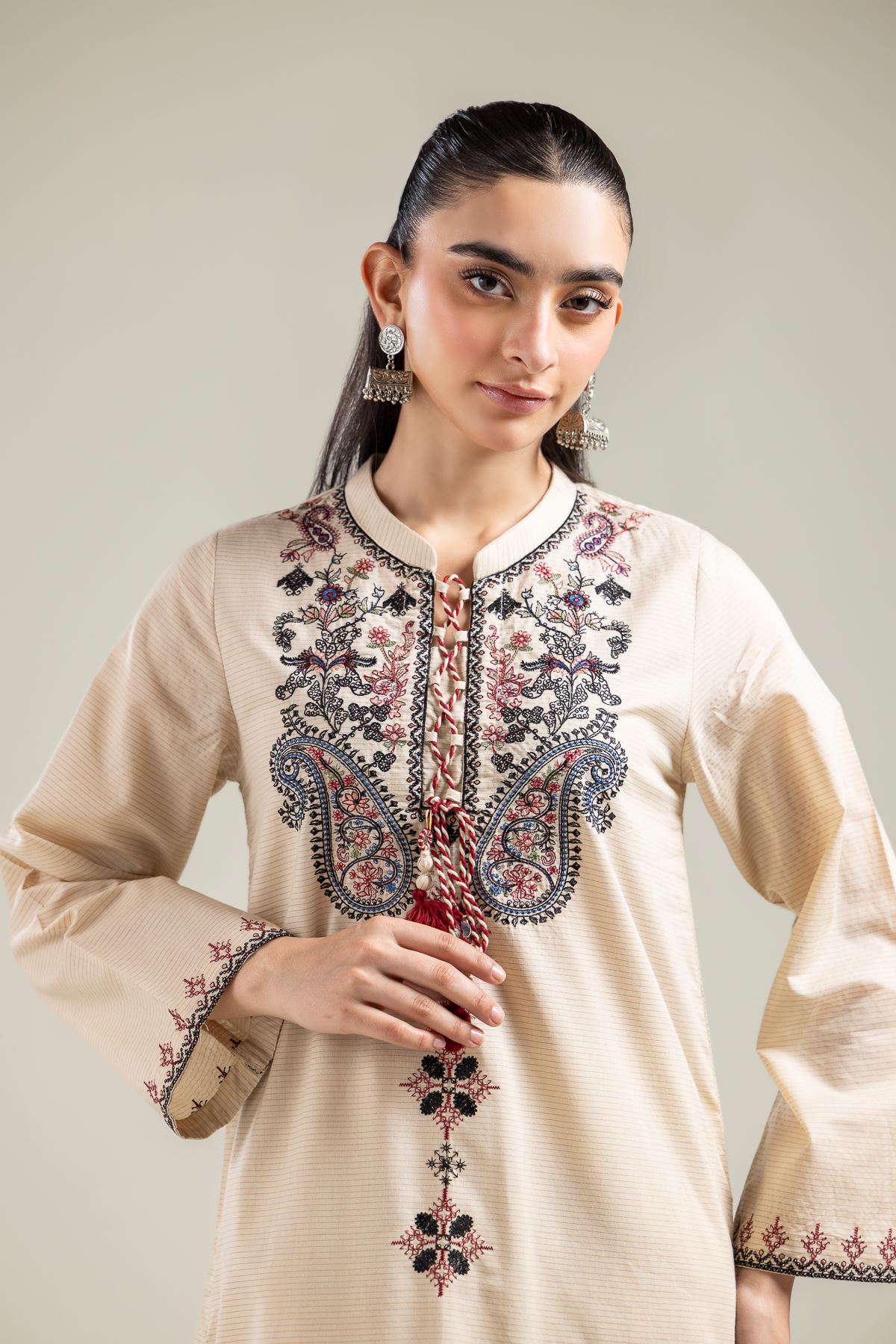 Embroidered Mesuri Floral Beige Kurta - 1-26-142-A-E-VG