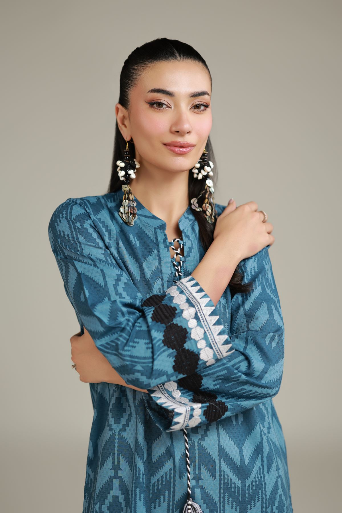 Embroidered Cotton Dobby Long Cotton Kurta - 26-02-1E13-02TA-VG
