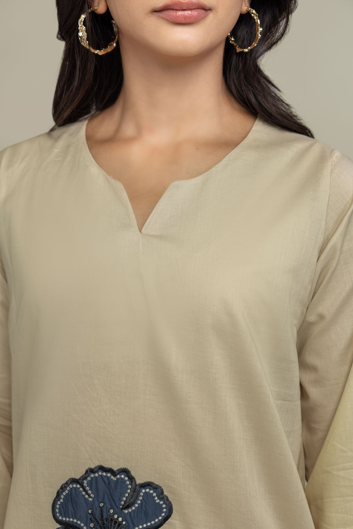 Cambric Cambric V-Neck Kurta - 1-26-301-B-I1-VG