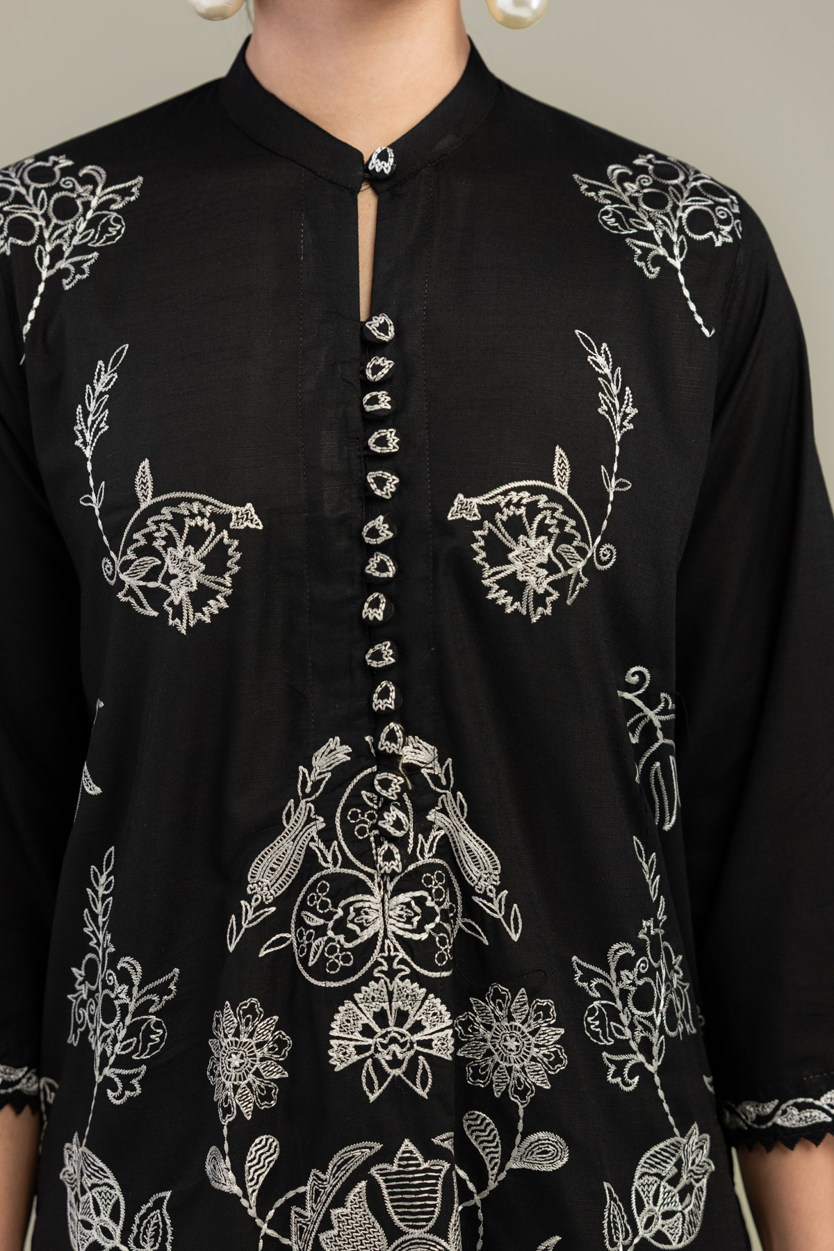 Embroidered Raw Silk Black Floral Kurta - 1-26-309-B-D1-VG