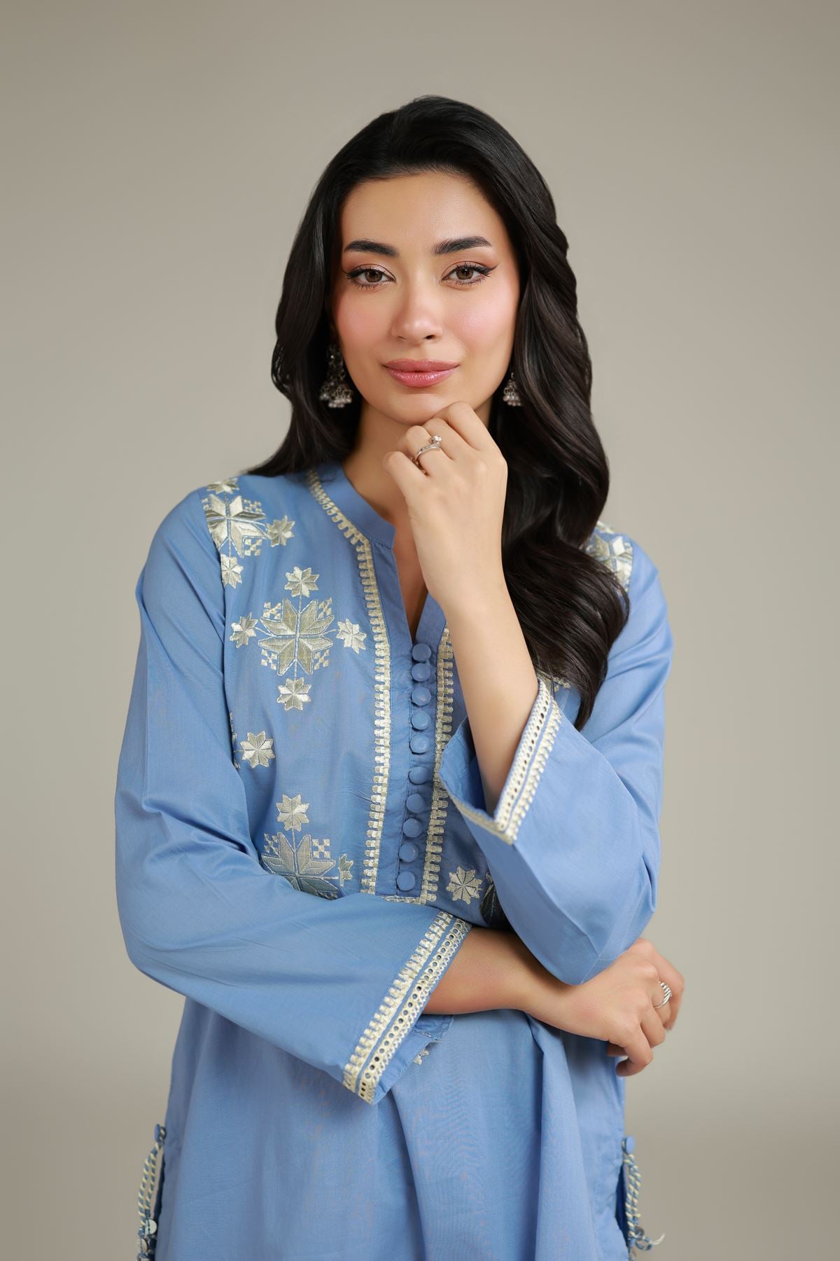 Embroidered Cambric Floral Blue Kurta - 1-26-120-A-A-VG