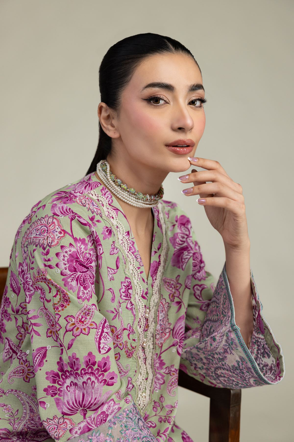 Embroidered Raw Silk Floral Longline Kurta - 2-26-212-A-C1-VG