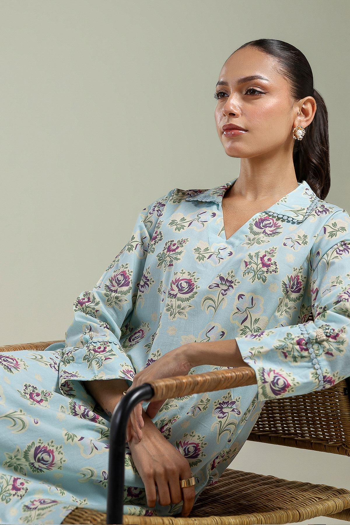 Printed Cambric Blue Cambric Kurta - 1-26-201-A-A-VG