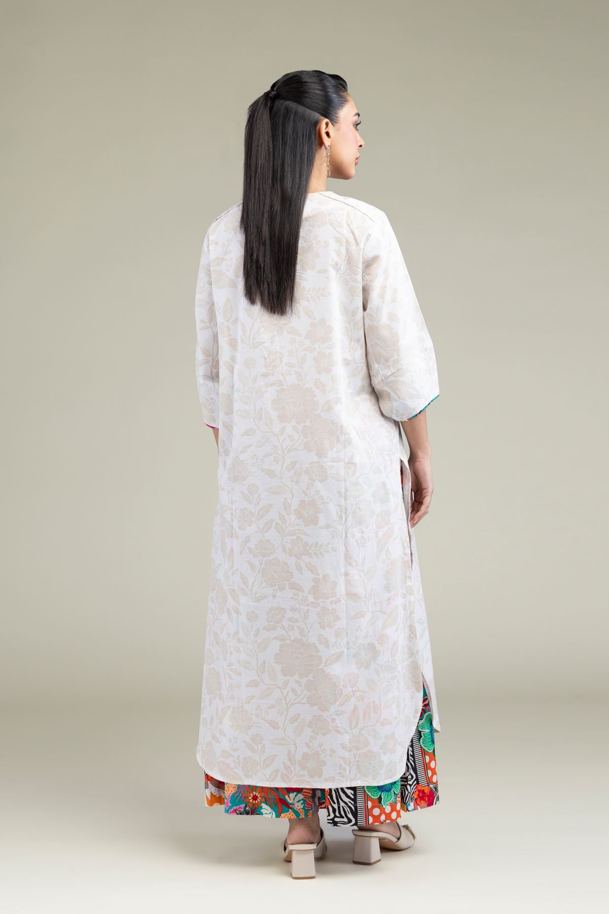 Printed Cotton Dobby White Longline Kurta - 25-09-12E2-01TB-VG