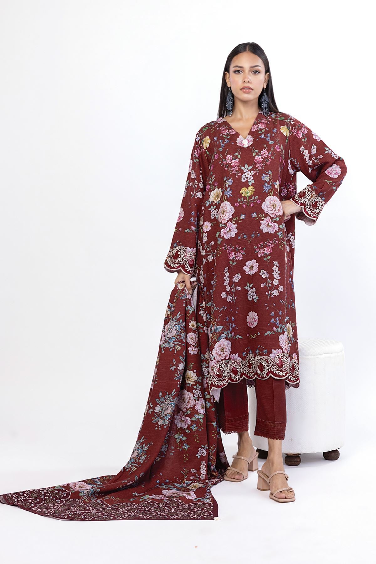 Embroidered Blended Khaddar Fabrics 3 Piece - KW33B-VG