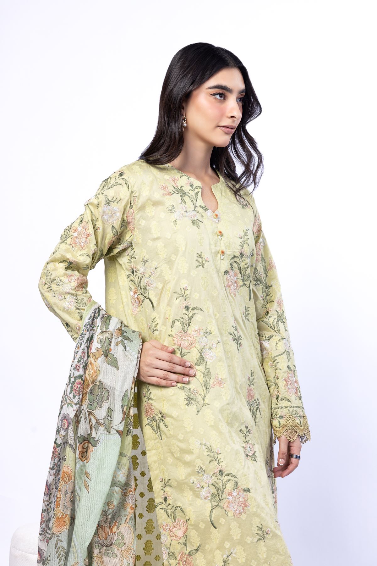 Embroidered Broshia Tailored 3 Piece - CA28BST-VG