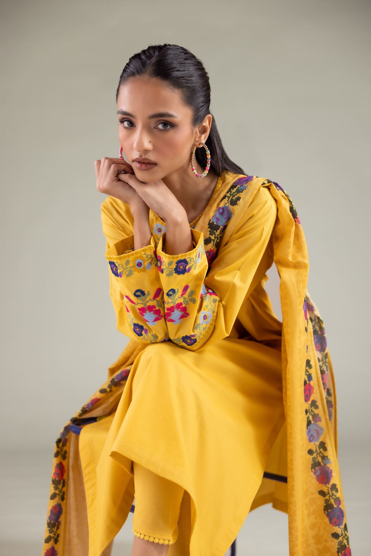 Printed Lawn Floral Summer Dupatta - 6-26-105-A-G-VG
