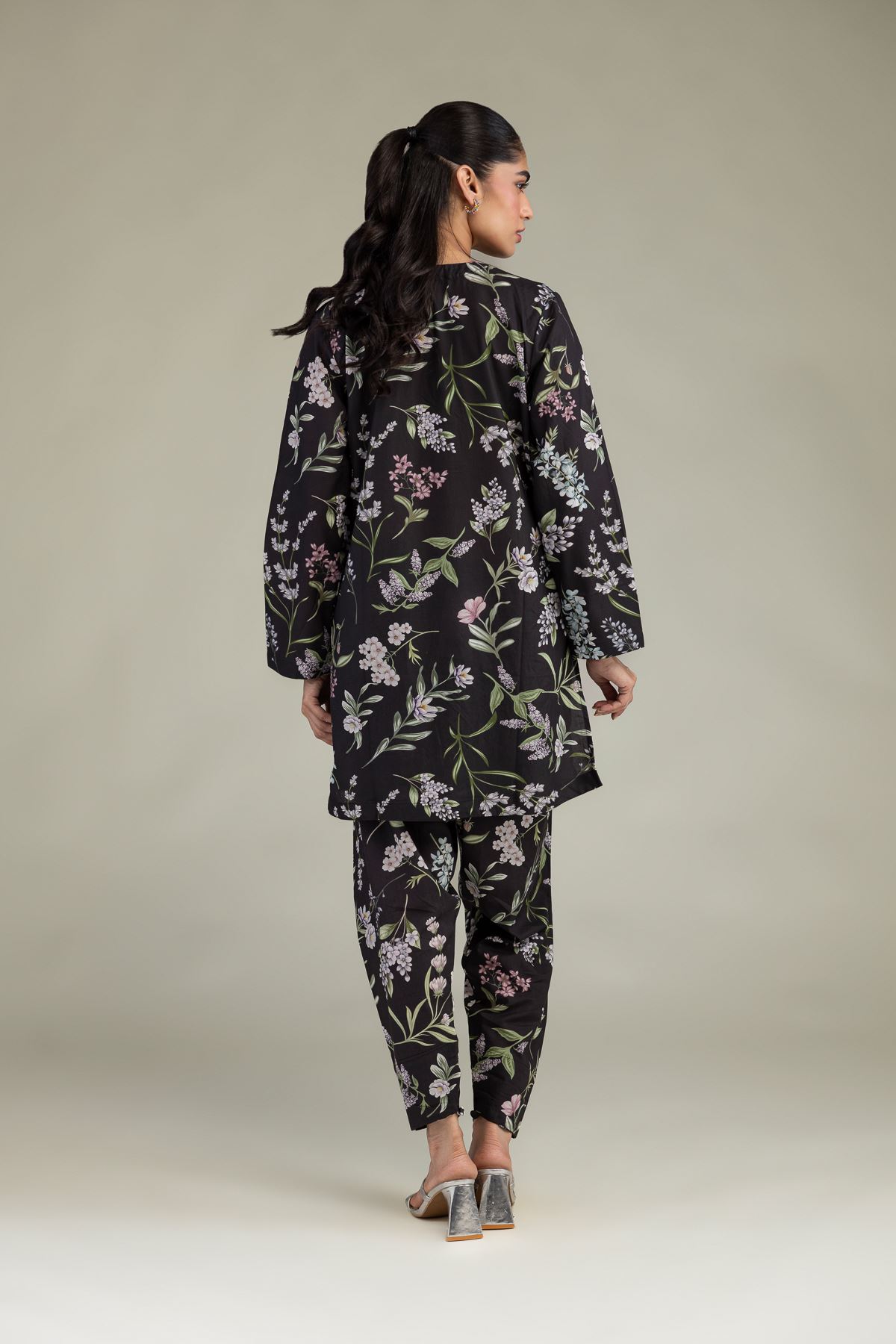 Printed Cotton Viscose Black Floral Kurta - 1-26-102-A-F-VG