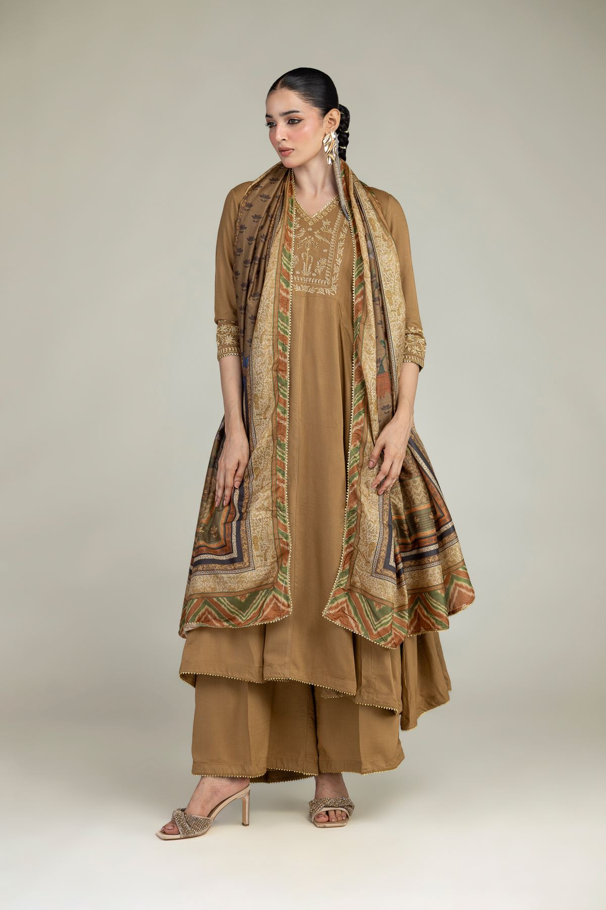 Printed Polyester Silk Floral Brown Dupatta - 2-26-203-A-B1-VG