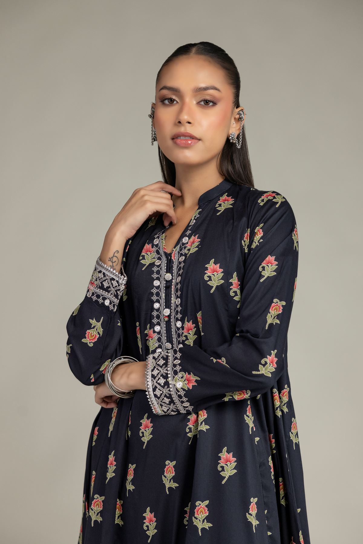 Embroidered Cotton Viscose Long Cotton Kurta - 1-26-234-A-G1-VG