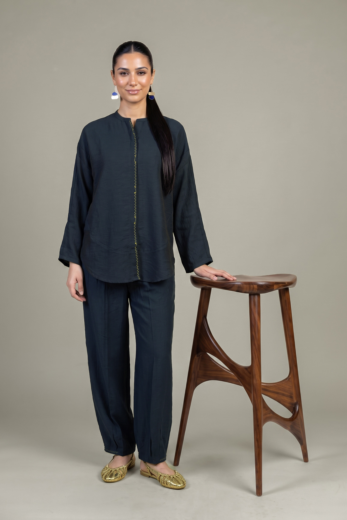 Dyed Crepe Navy Solid Blouse - 1-26-408-A-A1-VG