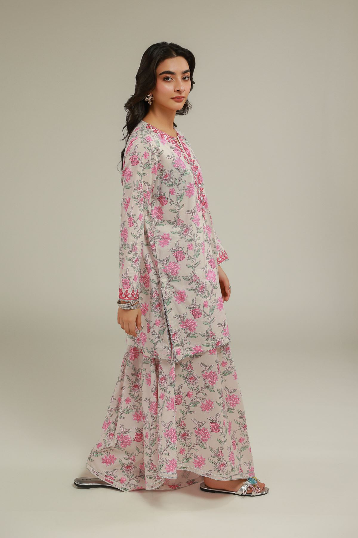 Embroidered Cotton Viscose Cotton Floral Pants - 1-26-128-A-A-VG