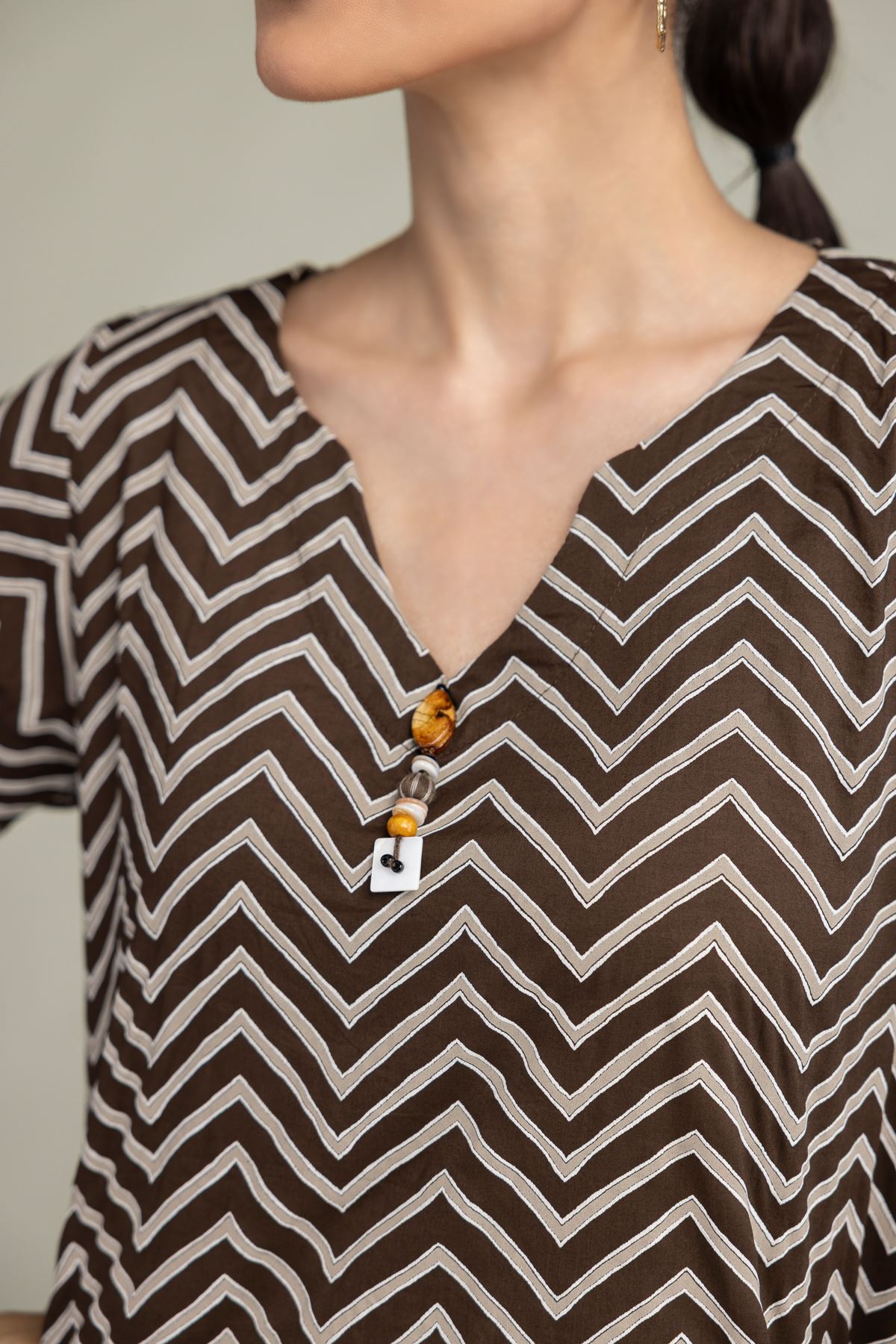 Printed Cambric Brown Short Kurta - 1-26-301-B-I1-VG