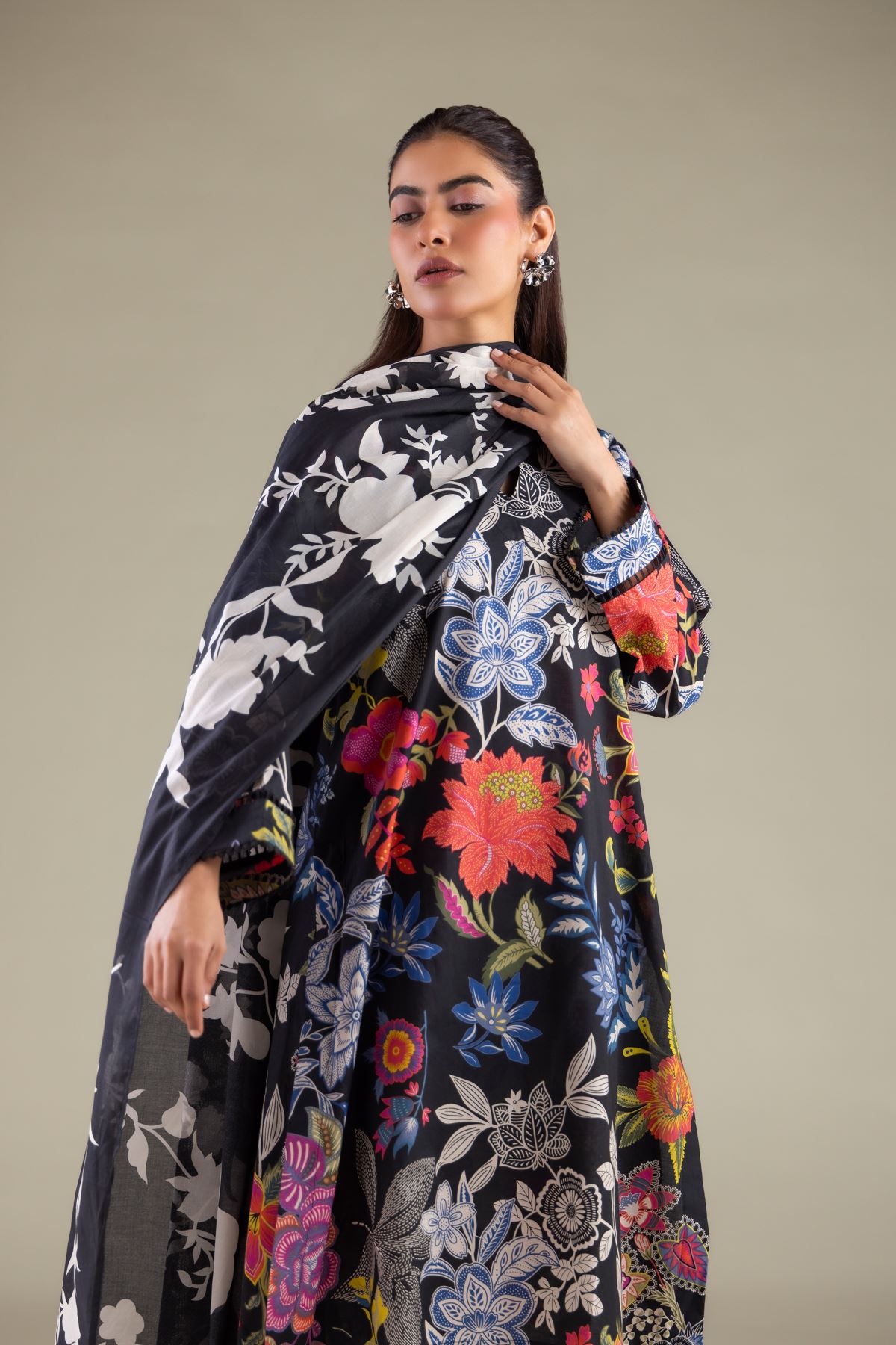 Printed Lawn Floral Summer Dupatta - 1-26-115-A-H-VG