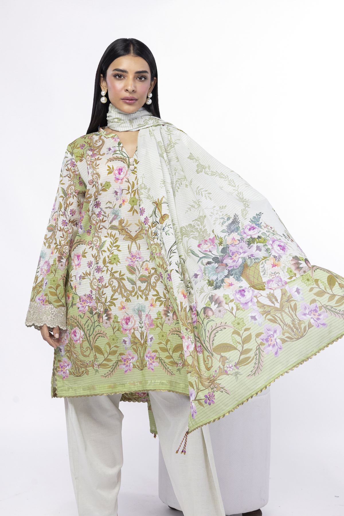 Embroidered Messuri Fabrics 3 Piece - CA02A-VG
