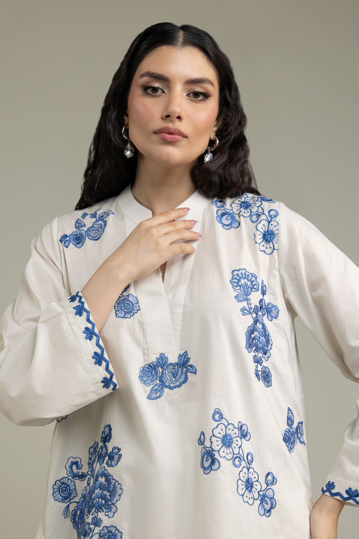 Embroidered Cambric Short Cambric Kurta - 12-26-116-F-E-VG