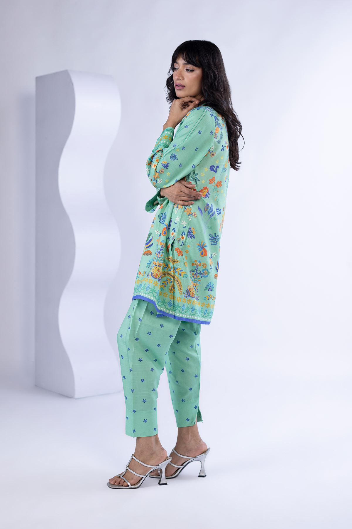 Printed Thai Silk Kurta - 25-09-11W3-02SA-VG