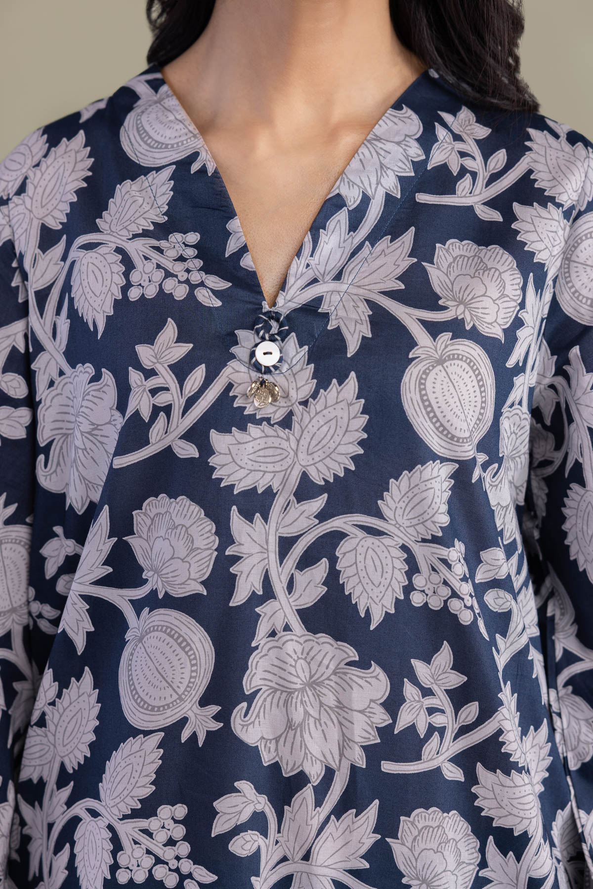 Printed Cambric Floral Longline Kurta - 1-26-102-A-F-VG