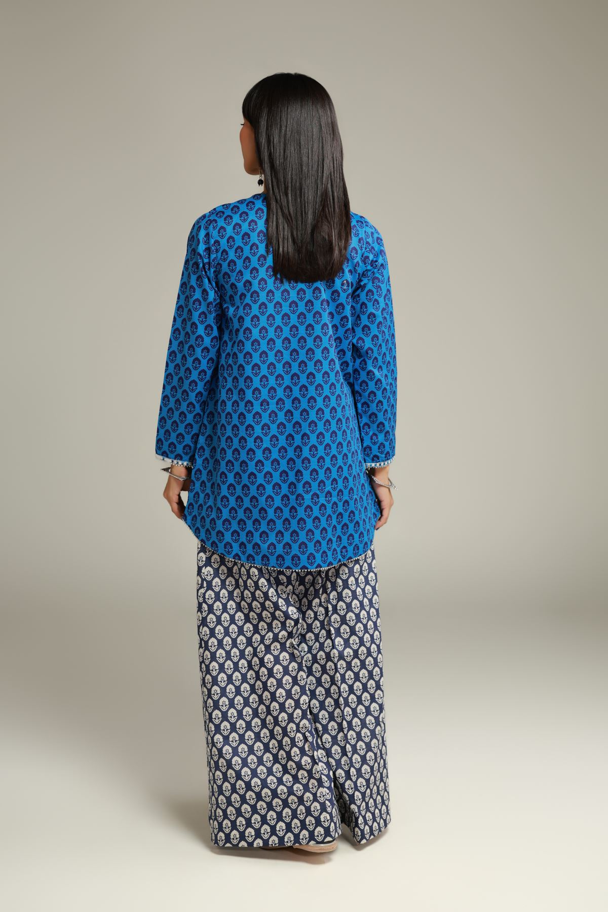 Embroidered Cambric Short Blue Kurta - T-A22-26-114FB2-VG