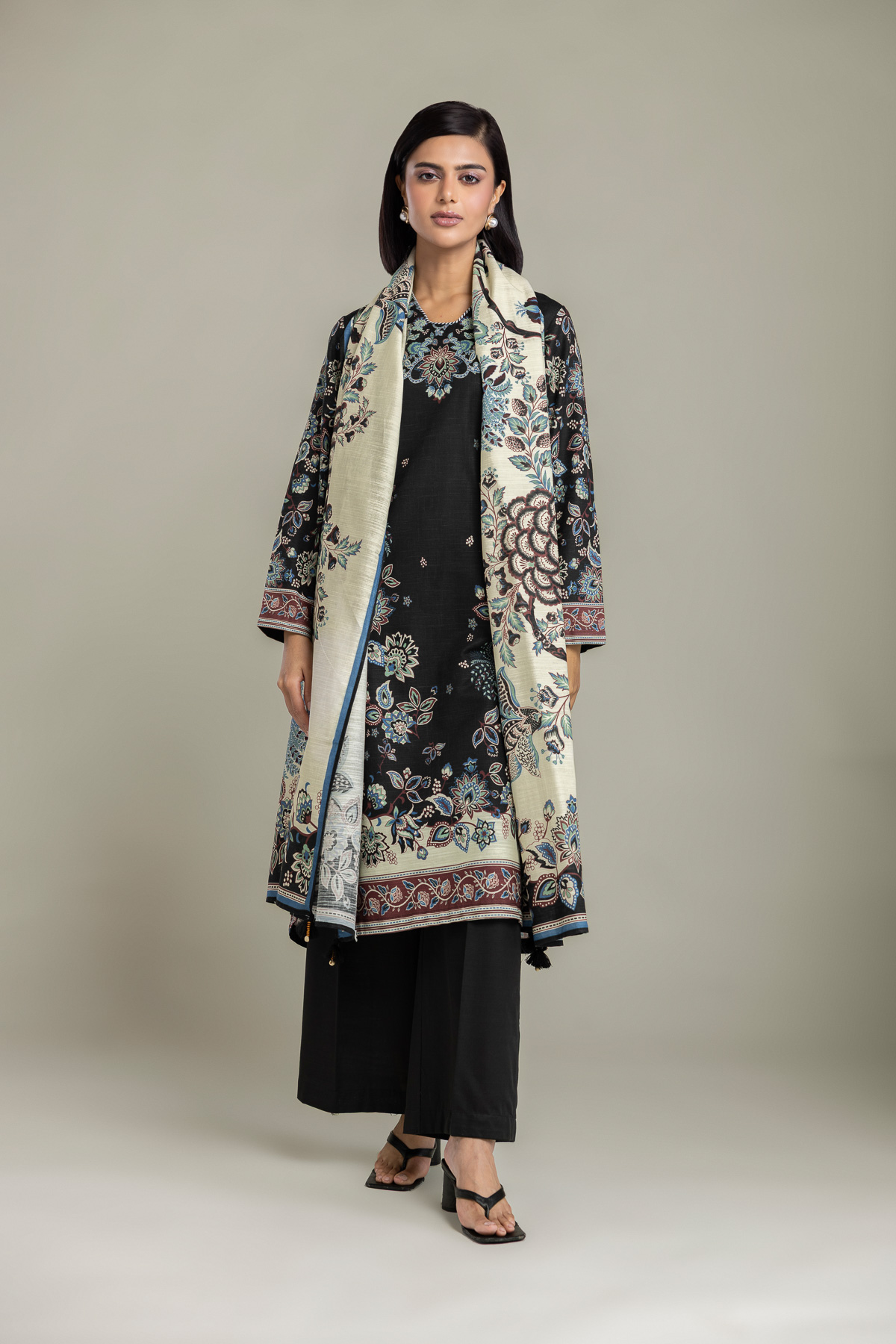 Printed Light Khaddar Tailored 3-Piece Set - 1-26-457-A-J1-VG