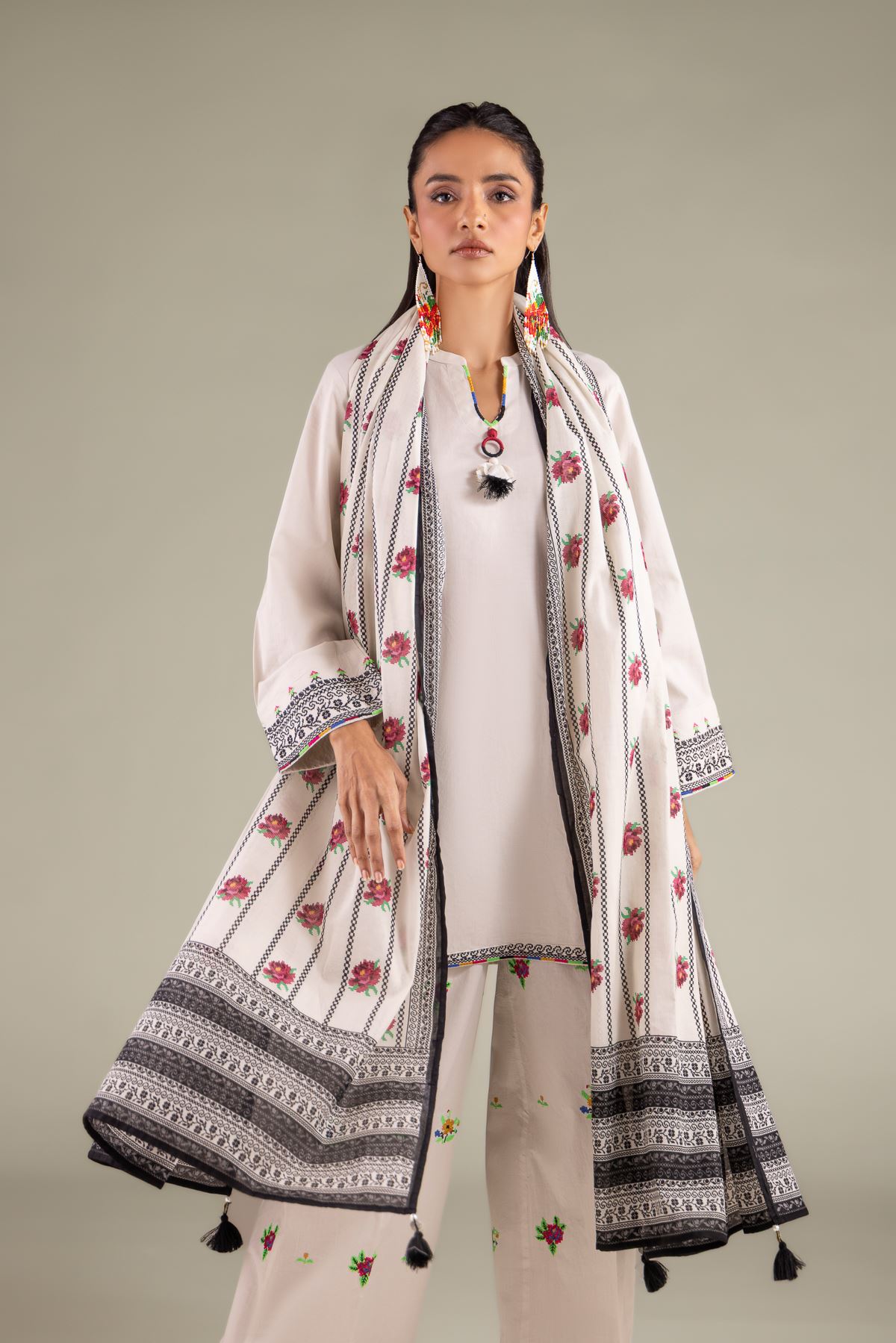 Embroidered Lawn Draped Tassel Dupatta - 1-26-146-A-H-VG