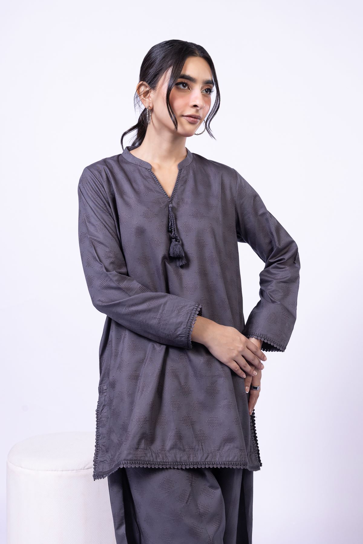 Dyed Jacquard Kurta - 25-04EX18-03TA-VG