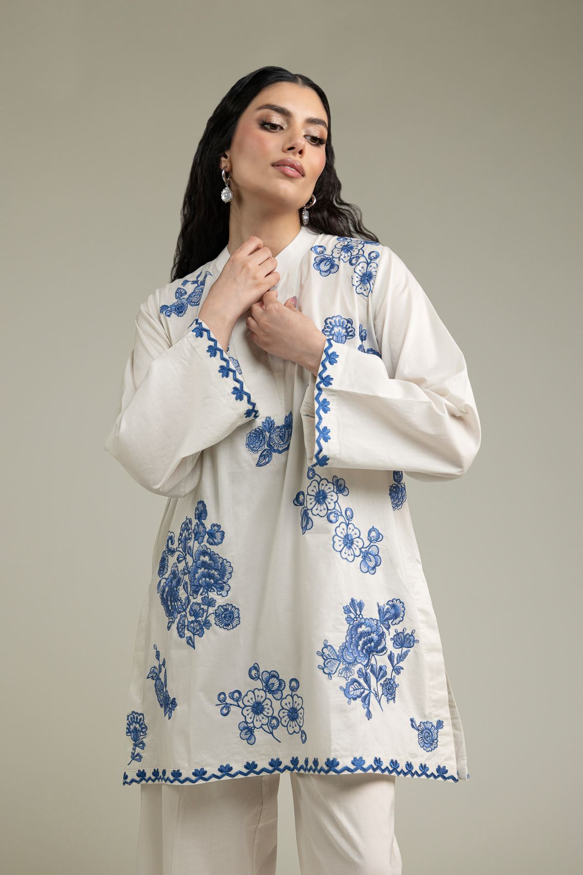 Embroidered Cambric Short Cambric Kurta - 12-26-116-F-E-VG