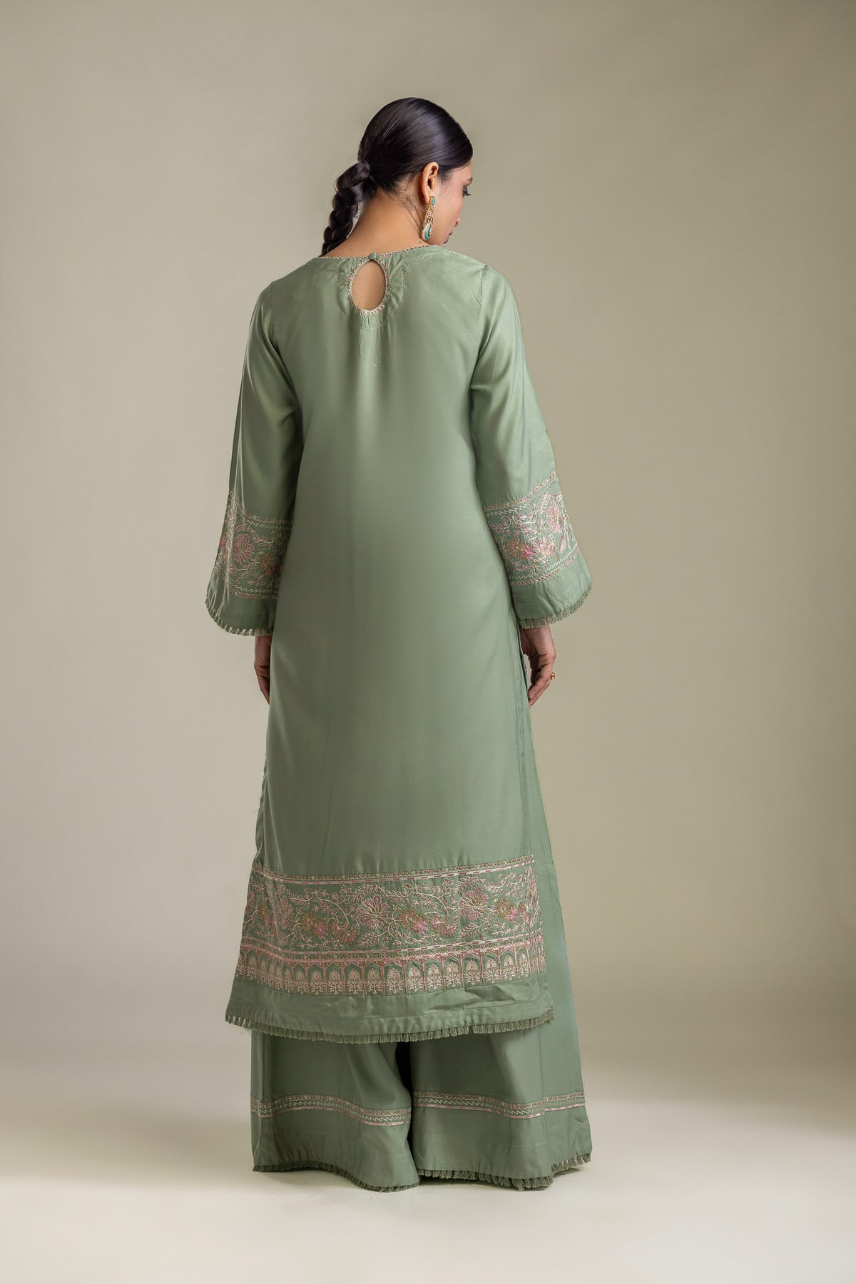 Embroidered Raw Silk Longline Silk Kurta - 2-26-403-A-H1-VG