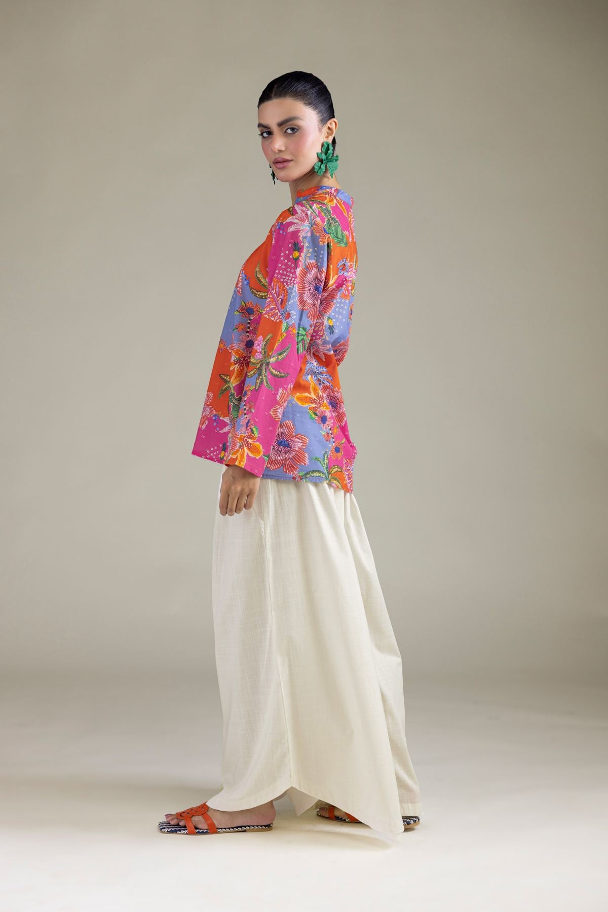 Embroidered Cambric Off-White Cambric Trousers - 3-26-203-B-H1-VG