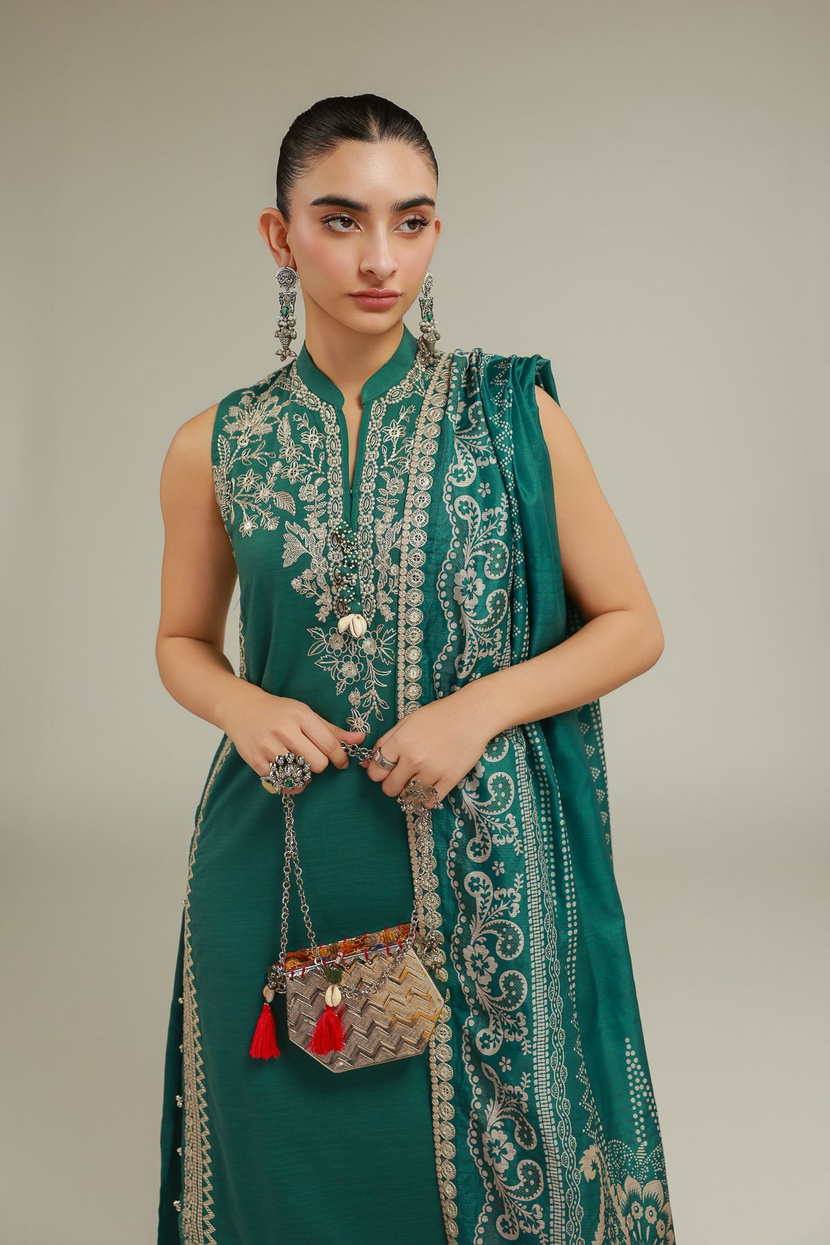 Embroidered Polyester Silk Geometric Draped Dupatta - 2-26-101-A-F-VG