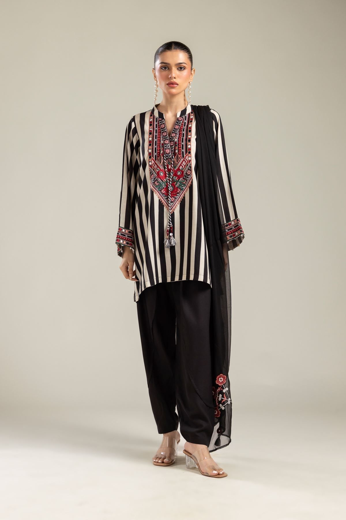 Embroidered Raw Silk Black Solid Shalwar - 2-26-202-A-G-VG