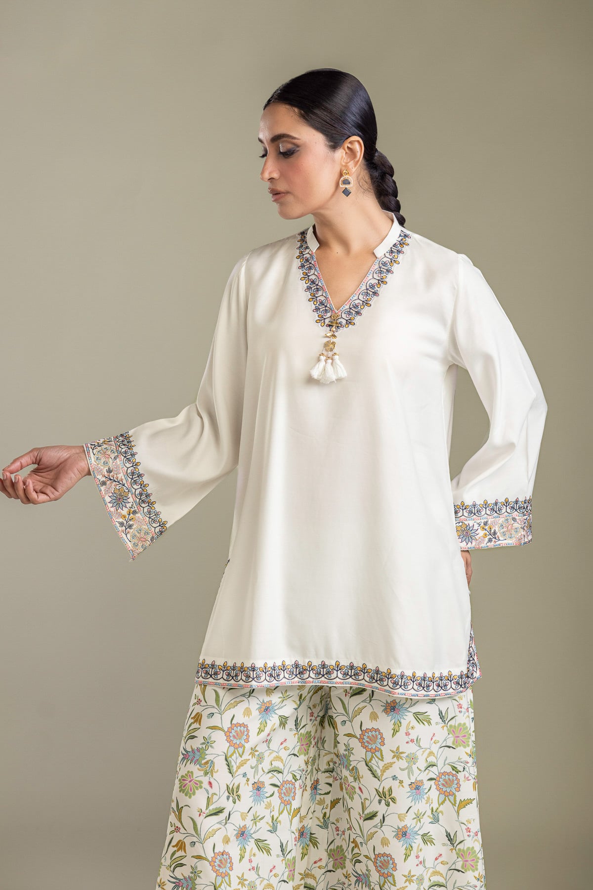 Embroidered Raw Silk White Embroidered Kurta - 2-26-403-A-J1-VG