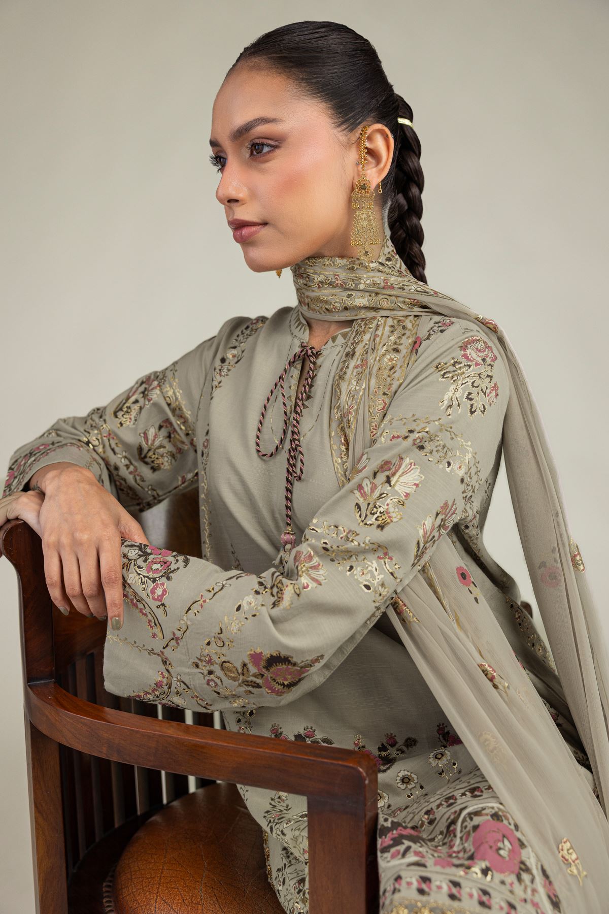Embroidered Raw Silk 3-piece Co-ords Set - T-A11-26-118FI2-VG