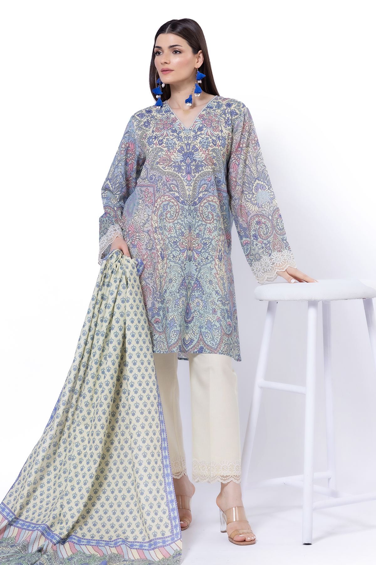Embroidered Messuri Fabrics 3 Piece - CA02A-VG
