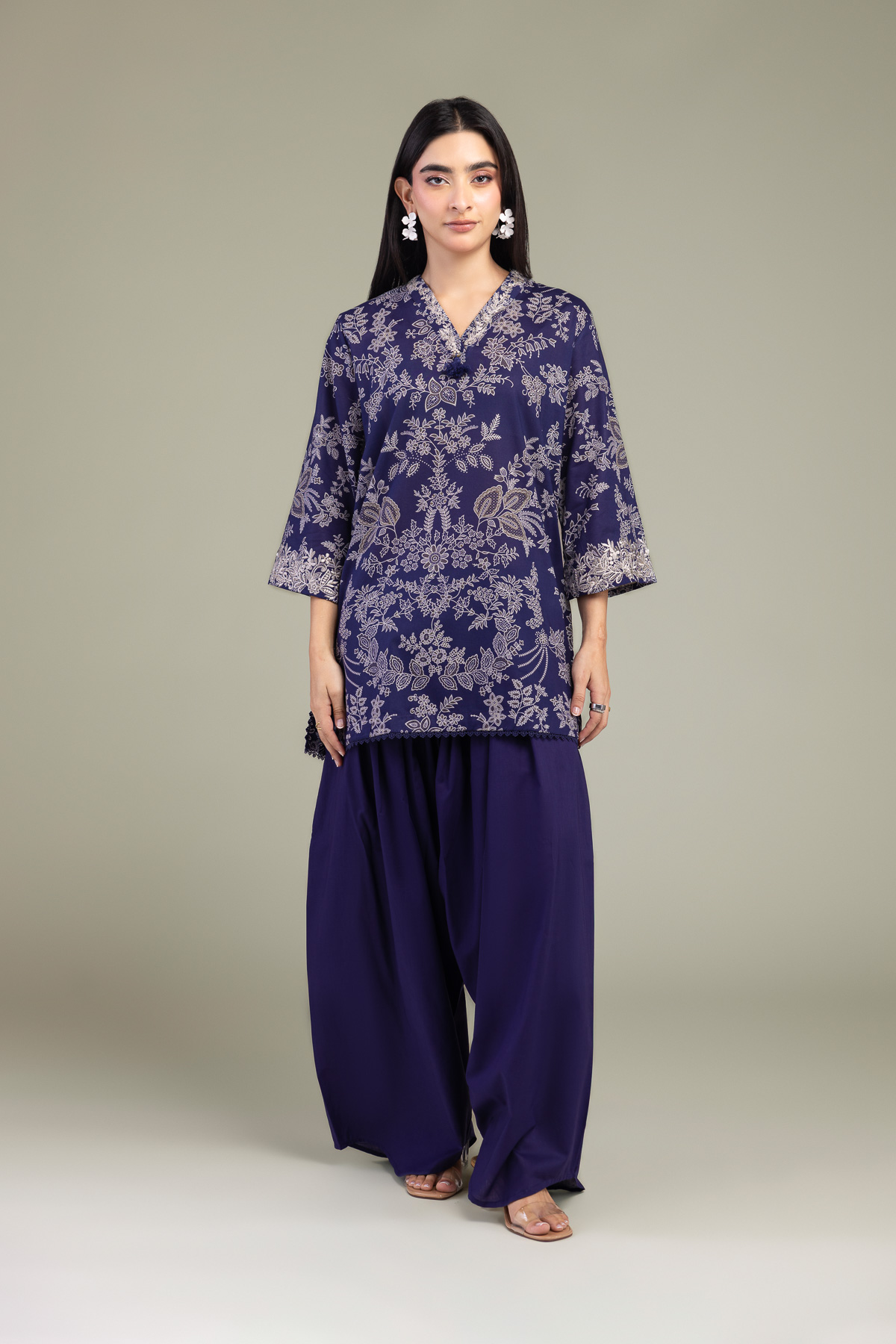 Embroidered Cambric Solid Navy Pants - 1-26-317B-A-G1-VG