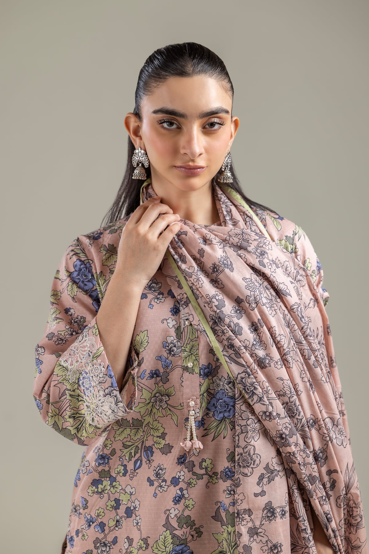 Embroidered Lawn Peach Lawn Dupatta - 1-26-118-A-C-VG