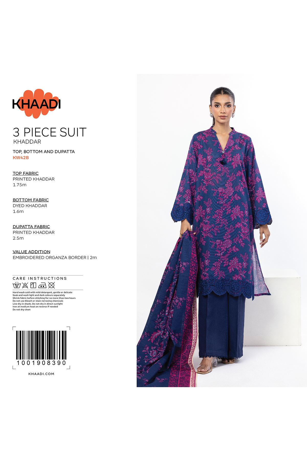 Embroidered Khaddar Fabrics 3 Piece - KW33B-VG