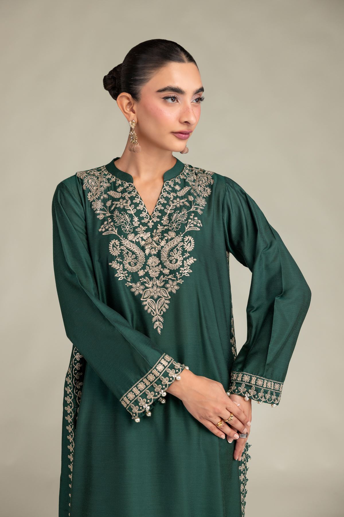 Printed Raw Silk Floral Green Kurta - 1-26-322-B-A1-VG