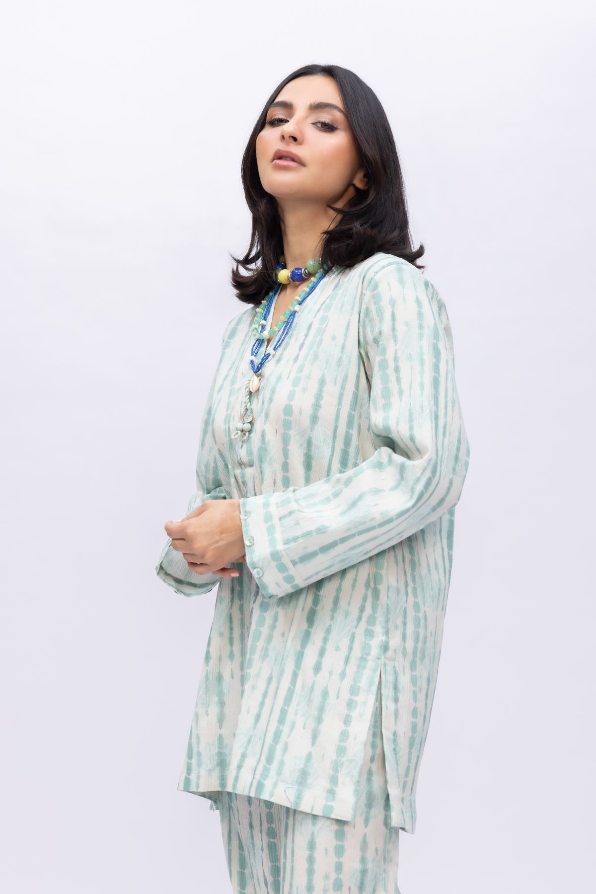 Printed Ripple Crinkle Abstract Cotton Kurta - 25-08-8E6-02TA-VG